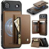 Carcasa JEEHOOD J12 color café para iPhone Air con tarjetero magnético y bolsillo con cierre