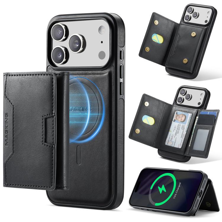 Carcasa MAGKING K4 color negro para iPhone 17 Pro Max con billetera tarjetero y soporte