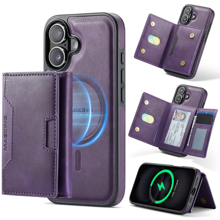 Carcasa MAGKING K4 color morado para iPhone 17 con billetera tarjetero y soporte
