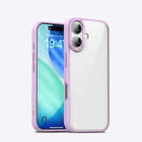 Carcasa iPAKY para iPhone 17 con marco rosa y espalda transparente, vista trasera y frontal