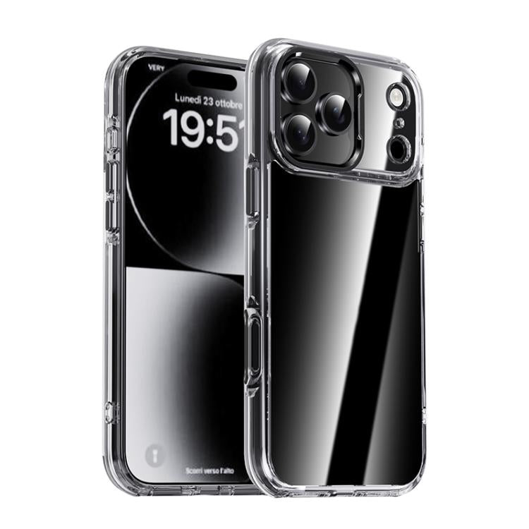 Carcasa iPAKY Mingxing transparente para iPhone 17 Pro Max con marco de cámara y botones color negro