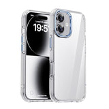 Carcasa iPAKY Mingxing transparente para iPhone 17 con marco de cámara y botones color azul