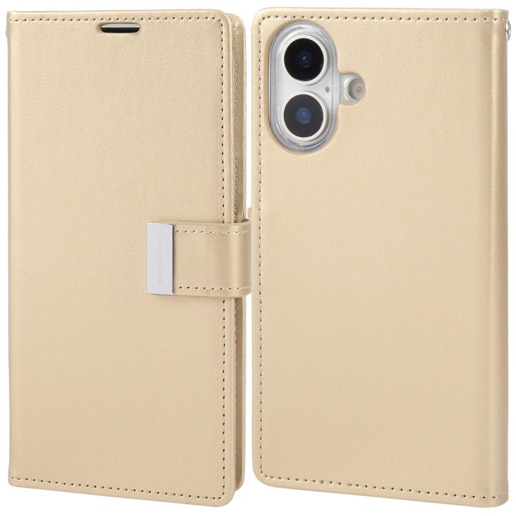 Funda billetera Goospery Rich Diary para iPhone 17 color dorado, tapa cerrada y parte trasera