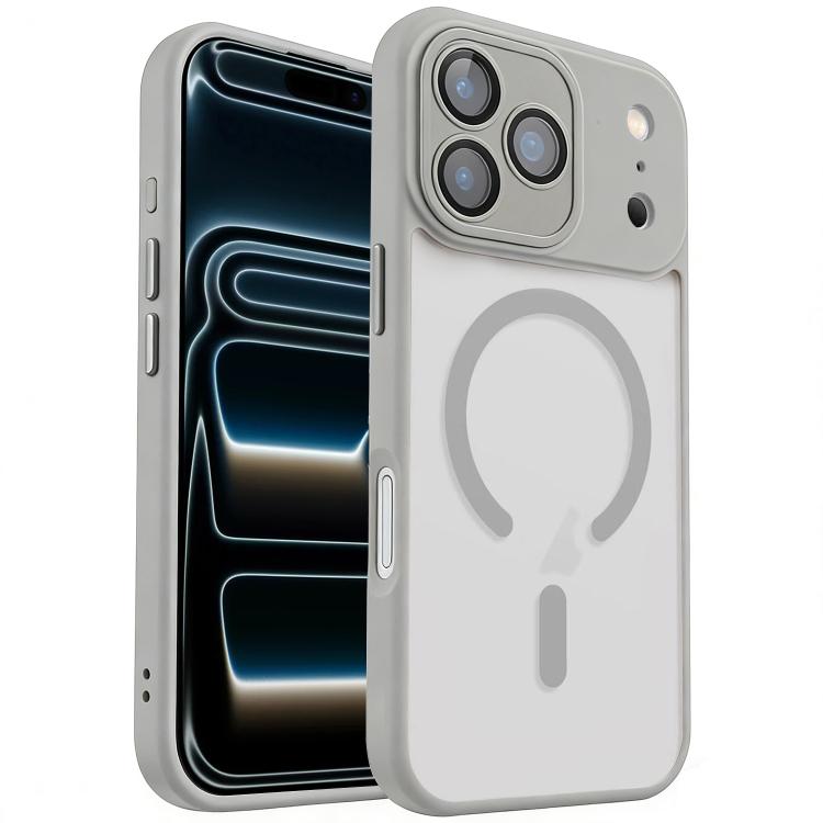Carcasa magnética XDcase color gris para iPhone 17 Pro, vista frontal y trasera