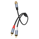 Cable divisor RCA enrollado mostrando la bifurcación en Y y las dos ramas