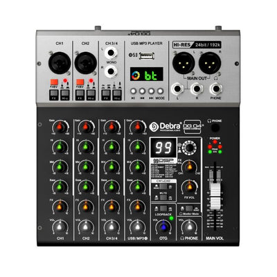 Tarjeta de sonido mezcladora DEBRA DG04S vista desde arriba