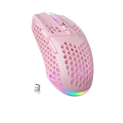 Mouse gamer inalámbrico SOLAKAKA SM600 rosa con carcasa honeycomb