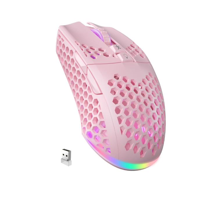 Mouse gamer inalámbrico SOLAKAKA SM600 rosa con carcasa honeycomb