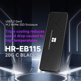 Carcasa THERMALRIGHT HR-EB115 para SSD M.2 NVMe de 20 Gbps con cable USB-C, negra — vista 2