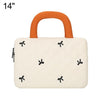 Funda para portátil con elegante diseño acolchado y lazo, tamaño: 14 pulgadas (beige y blanco).