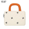Funda para portátil con elegante diseño acolchado y lazo, tamaño: 15,6 pulgadas (beige y blanco).