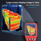 Imagen térmica a color en la pantalla de la WT3160, con temperatura máxima y mínima