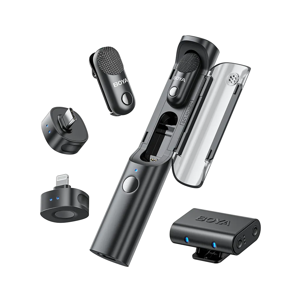 Boya BY-BOYA MAGIC 01 Micrófono Multifunción, Escritorio y Solapa Doble USB-C-Lightning y Trípode