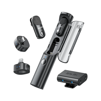 Boya BY-BOYA MAGIC 01 Micrófono Multifunción, Escritorio y Solapa Doble USB-C-Lightning y Trípode
