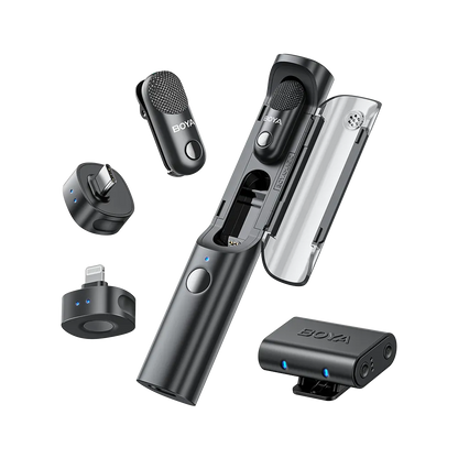 Boya BY-BOYA MAGIC 01 Micrófono Multifunción, Escritorio y Solapa Doble USB-C-Lightning y Trípode
