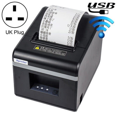 Impresora térmica de recibos de 80 mm imprimiendo una boleta, con conexión USB y WiFi