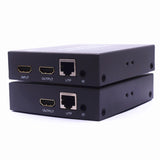 Puertos de las dos unidades: entrada y salida HDMI, puerto UTP y entrada de infrarrojo
