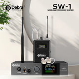 Transmisor DEBRA SW-1 con pantalla y receptor de petaca sobre mesa