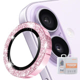Protector de lente ENKAY rosa con purpurina sobre la cámara del iPhone 17