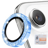 Protector de lente ENKAY azul con purpurina sobre la cámara del iPhone Air