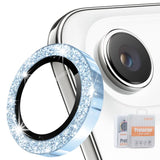 Protector de lente ENKAY azul sierra con purpurina sobre la cámara del iPhone Air