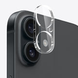 Protector de vidrio cubriendo el módulo de doble cámara del iPhone 16 Plus