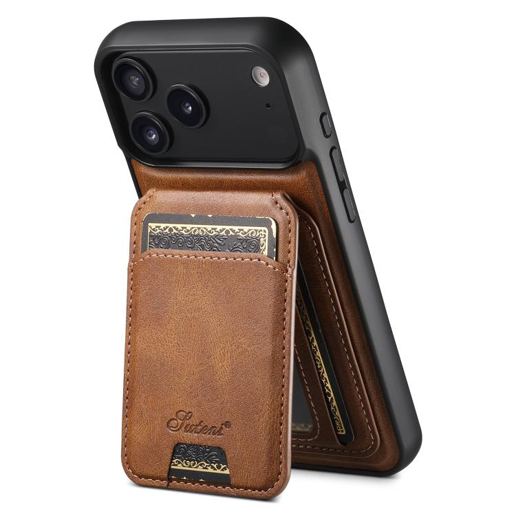 Carcasa Suteni H15 color marrón para iPhone 17 Pro Max con billetera magnética