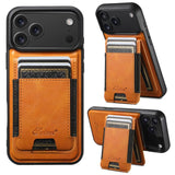 Carcasa Suteni H17 color caramelo para iPhone 17 Pro Max con tarjetero magnético y modo soporte