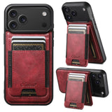 Carcasa Suteni H17 color burdeo para iPhone 17 Pro con tarjetero magnético y modo soporte