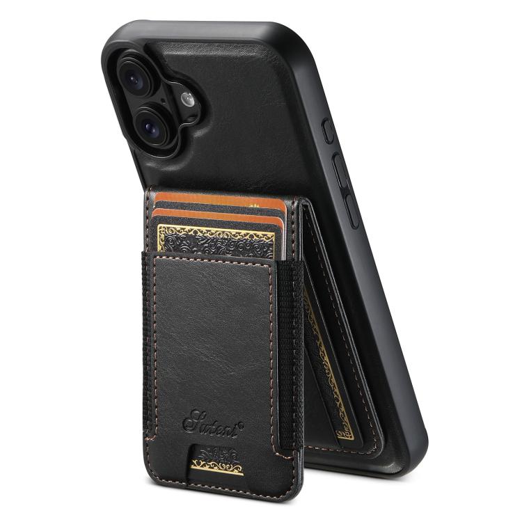 Carcasa Suteni H17 color negro para iPhone 17 con tarjetero magnético y modo soporte