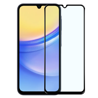 Vidrio templado NORTHJO con borde negro junto a un Samsung Galaxy A15 4G/5G, vista frontal