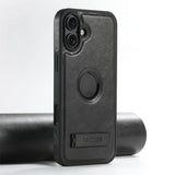Carcasa Suteni G2 negra de cuero encerado para iPhone 17 de pie