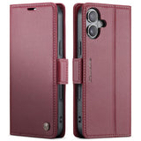 Funda tipo billetera CaseMe 023 color burdeo para iPhone 17, tapa cerrada y vista trasera