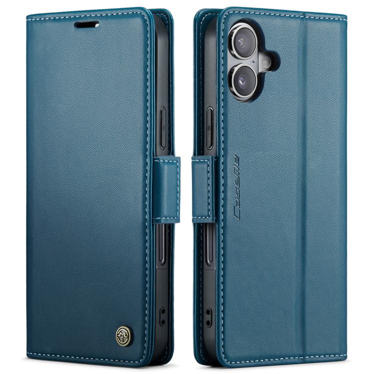 Funda tipo billetera CaseMe 023 color azul para iPhone 17, tapa cerrada y vista trasera