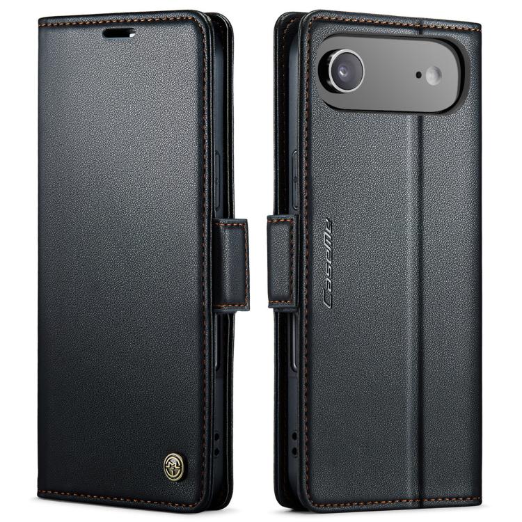 Funda tipo billetera CaseMe 023 color negro para iPhone Air, tapa cerrada y vista trasera