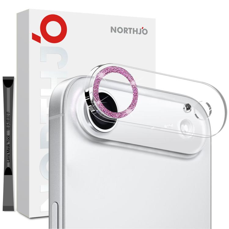Protector de lente NORTHJO para iPhone Air con anillo rosa brillante instalado en la cámara