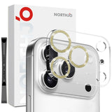 Protector de lente NORTHJO para iPhone 17 Pro con anillo dorado brillante instalado en la cámara