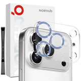 Protector de lente NORTHJO para iPhone 17 Pro con anillo azul brillante instalado en la cámara