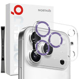 Protector de lente NORTHJO para iPhone 17 Pro con anillo morado brillante instalado en la cámara