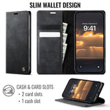 Diseño delgado de la funda tipo billetera CaseMe para iPhone Air con 2 ranuras para tarjetas y bolsillo para billetes