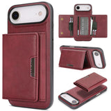 Carcasa Kalebol rojo vino con cartera magnética para iPhone Air, vista trasera y desplegada