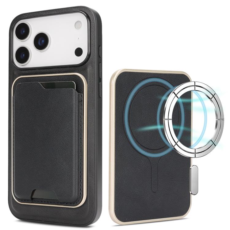 Carcasa Kalebol para iPhone 17 Pro Max color negro con tarjetero magnético y su anillo de imanes