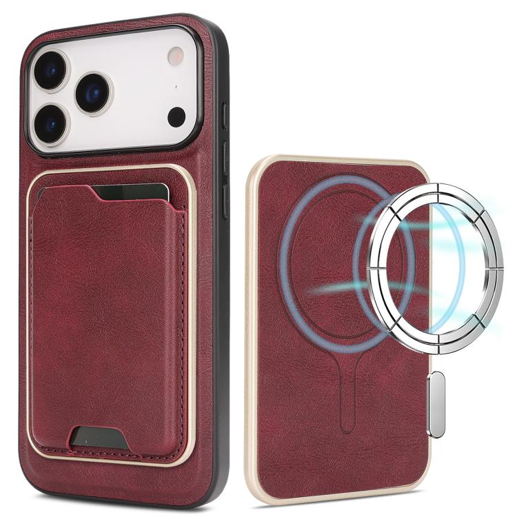 Carcasa Kalebol para iPhone 17 Pro color rojo vino con tarjetero magnético y su anillo de imanes