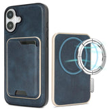 Carcasa Kalebol para iPhone 17 color azul con tarjetero magnético y su anillo de imanes