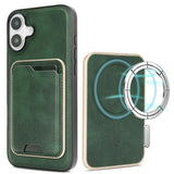 Carcasa Kalebol para iPhone 17 color verde con tarjetero magnético y su anillo de imanes