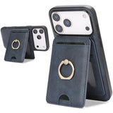 Carcasa Kalebol para iPhone 17 Pro Max color azul con tarjetero y anillo