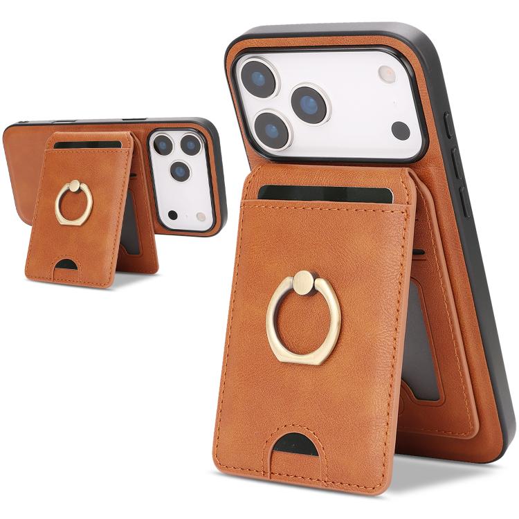 Carcasa Kalebol para iPhone 17 Pro color café con tarjetero y anillo