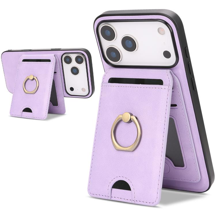Carcasa Kalebol para iPhone 17 Pro color lila con tarjetero y anillo