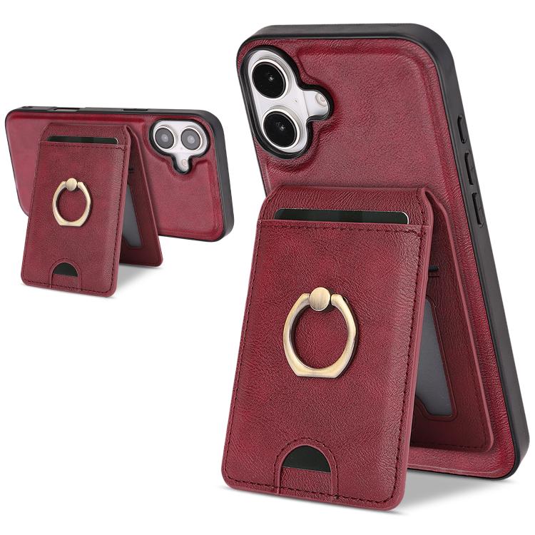Carcasa Kalebol para iPhone 17 color rojo vino con tarjetero y anillo