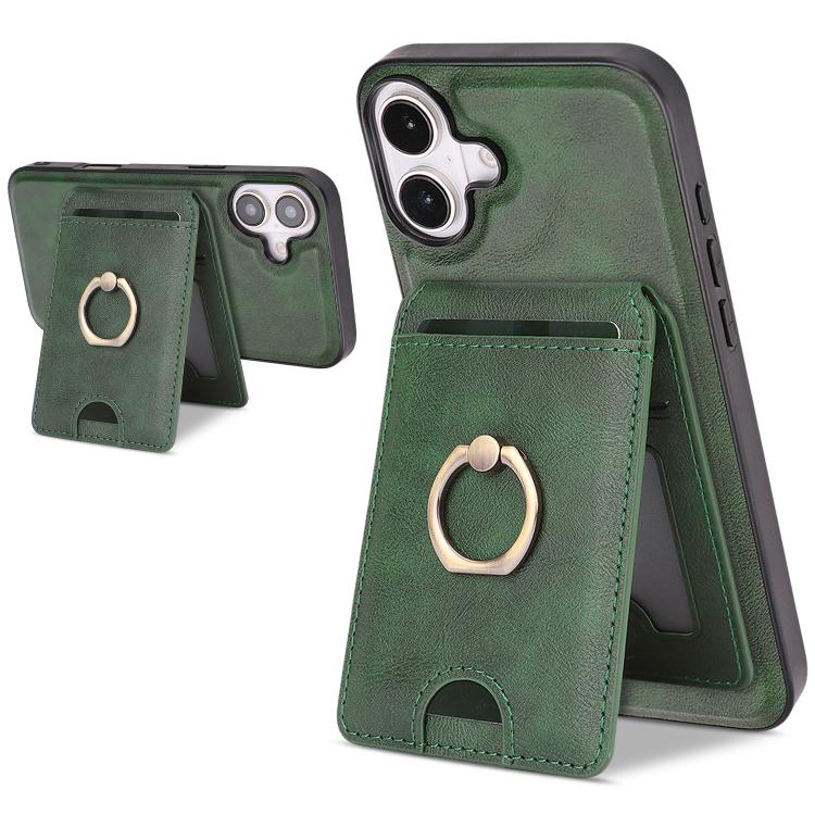 Carcasa Kalebol para iPhone 17 color verde con tarjetero y anillo